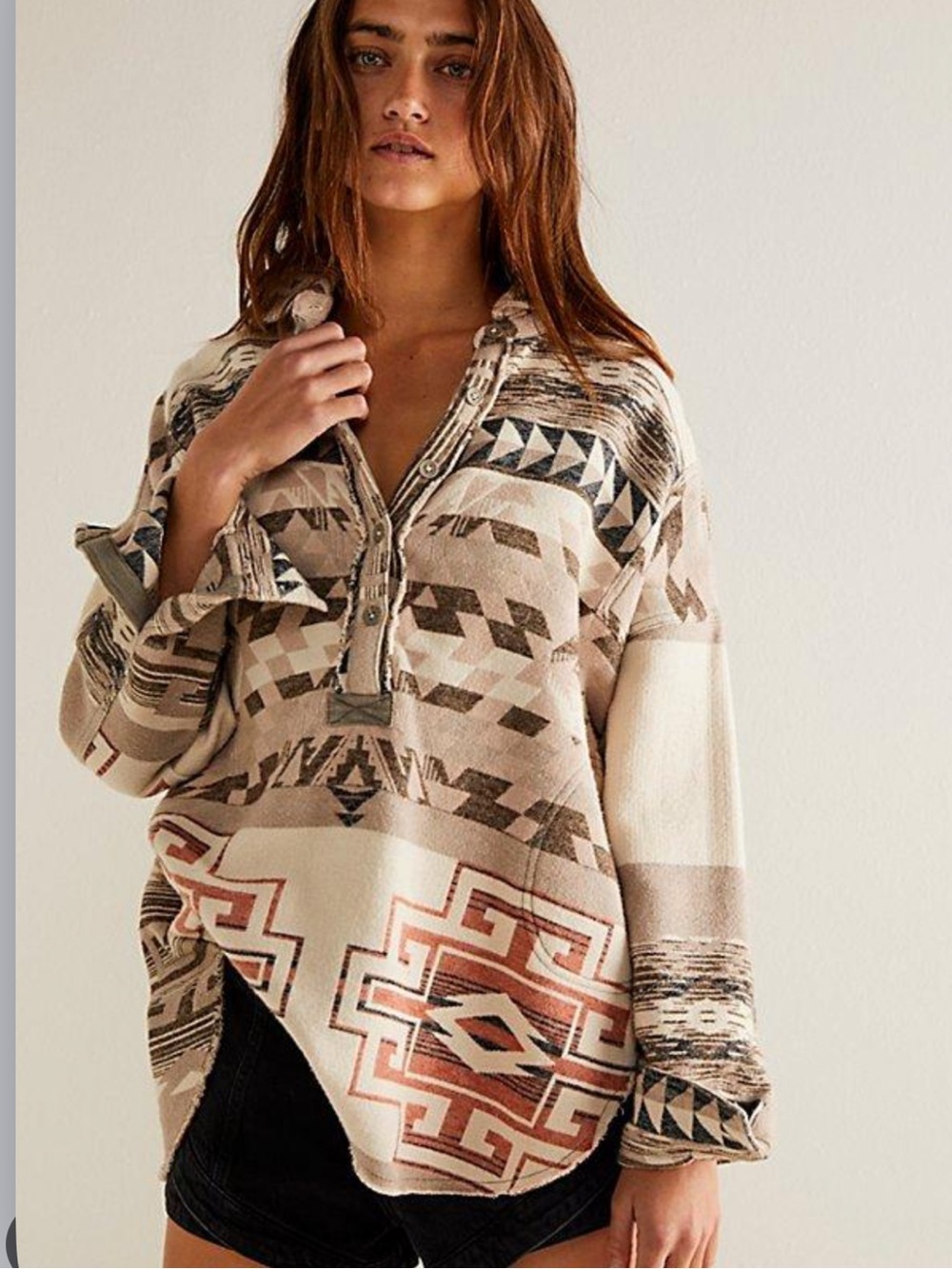 We the Free Arizona Sky Pullover Women's XS Aztec Western Top Oversized Boho